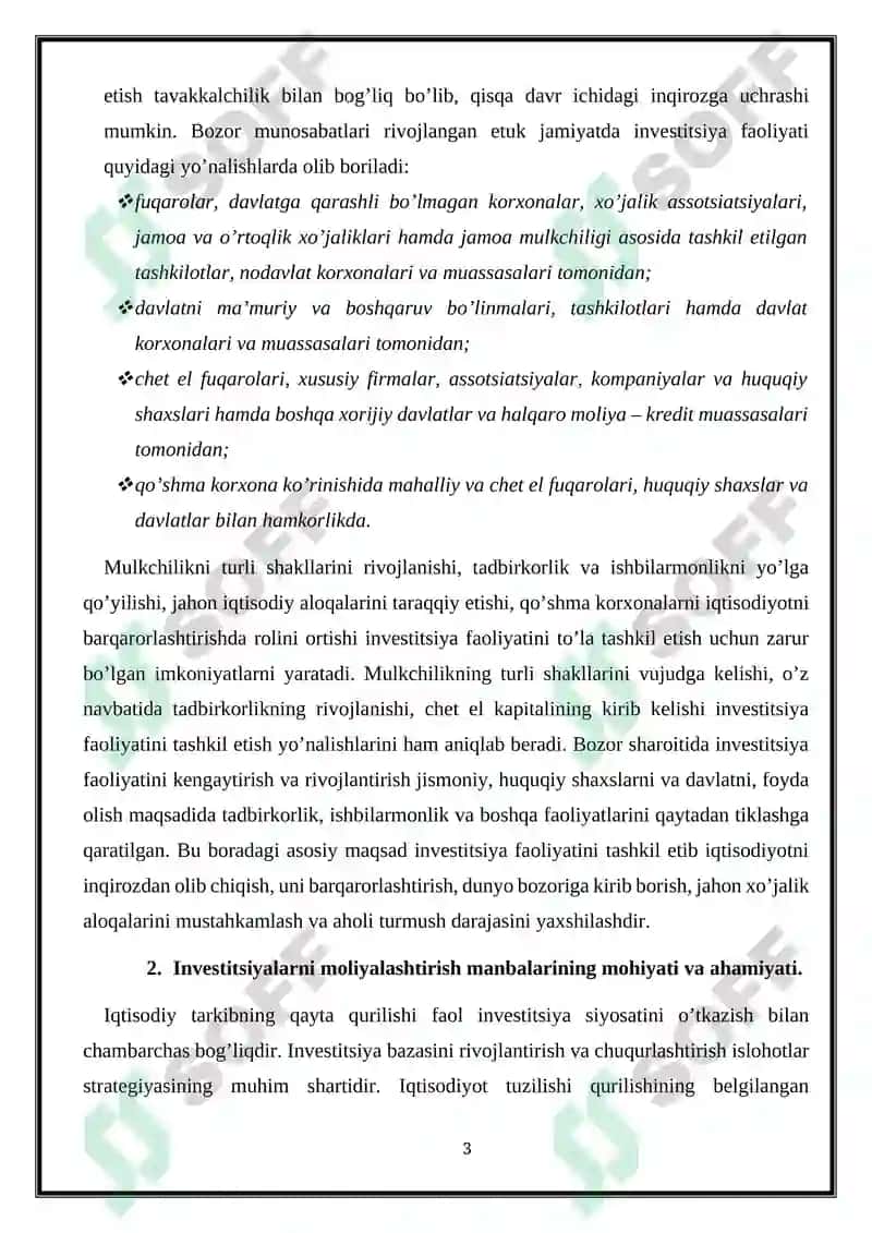 Investitsiya faoliyatini moliyalashtirish manbalari va usullari 3