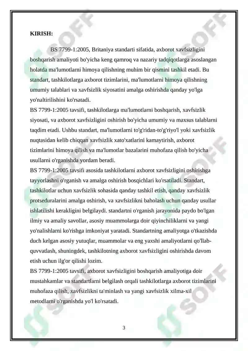 BS 7799-1:2005 - BRITANIYA STANDARTI (AXBOROT XAVFSIZLIGINI BOSHQARISH AMALIYOTI) TAVSIFI 3