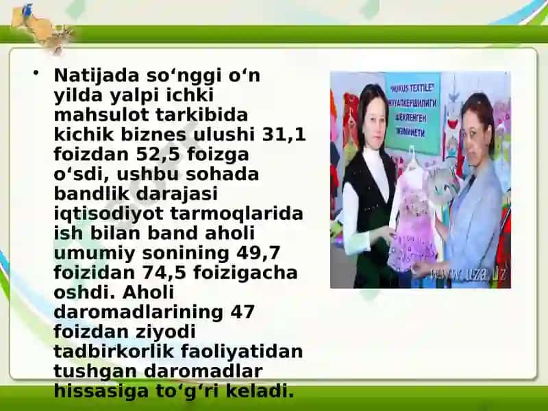 O'zbekiston sanoatida kichik biznesni rivojlantirishni davlat tomonidan qo'llab-quvvatlash 3