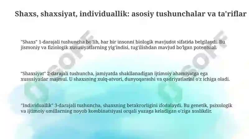 Shaxs, shaxsiyat, individuallik 3