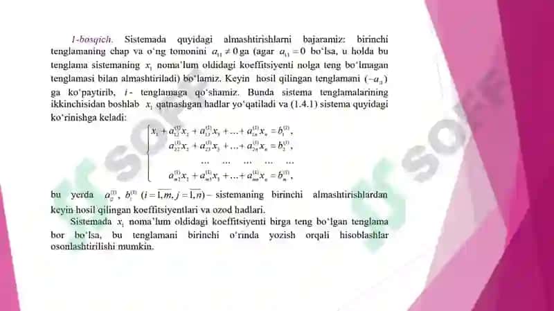 Chiziqli algebraik tenglamalar sistemasini yechishning Gauss va Gauss-Jordan usullari 3