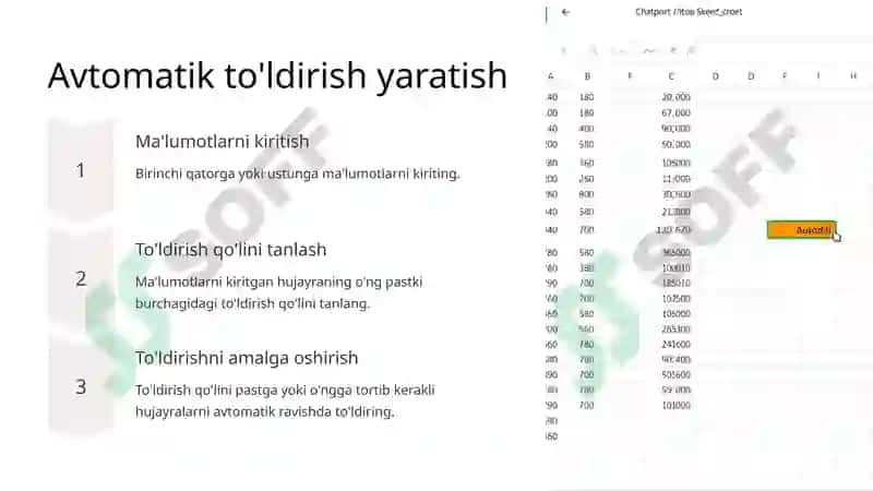 Excel dasturida avtoto'ldirishlar va avtohisoblashlar 3