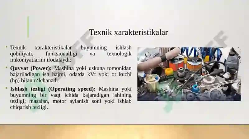 Mashina va buyumlarning asosiy texnik-iqtisodiy xarakteristikasi 3
