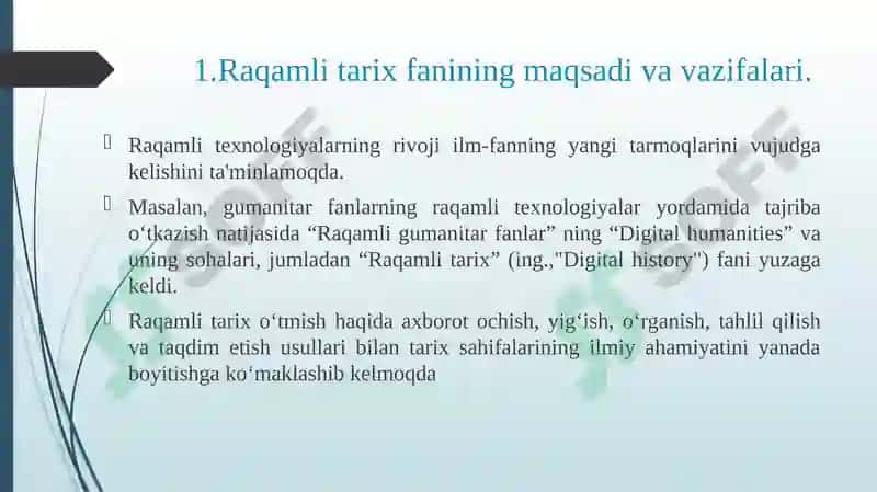 Raqamli tarix fanining maqsadi va vazifalari 3