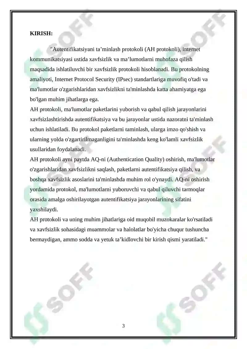 AUTENTIFIKATSIYANI TA’MINLASH PROTOKOLI AH PROTOKOLI 3