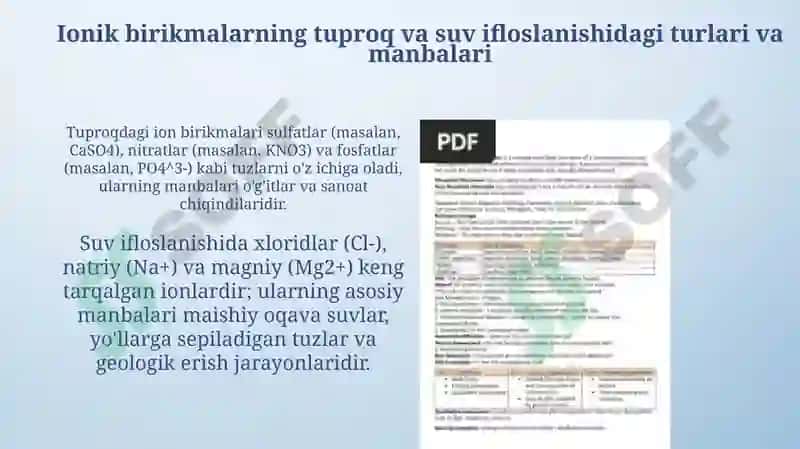 Ionik birikmalarning tuproq va suv ifloslanishidagi turlari va manbalari 3