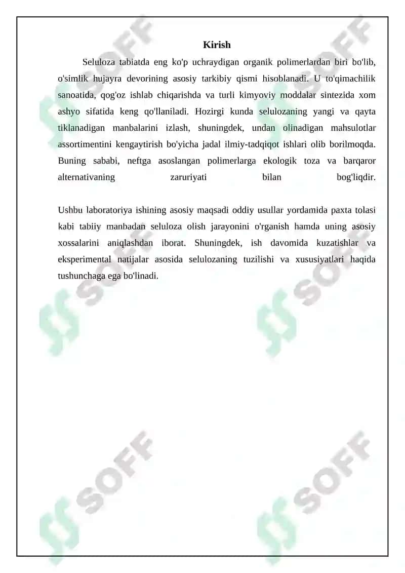 Paxta momigʻidan sellyuloza olish 3