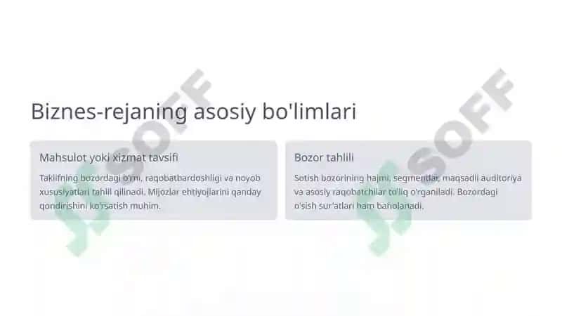 Biznes-rejaning Asosiy Bo'limlarini Baholash Usullari 3