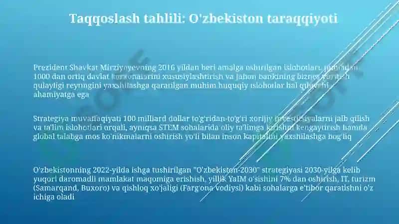O'zbekiston-2030 strategiyasi va Sh Mirziyoyev asarlari milliy va xorijiy tajribani qiyoslash 3