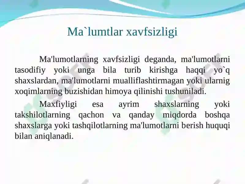 Ma`lumotlar bazasini administratorlash va xavfsizligini ta`minlash 3