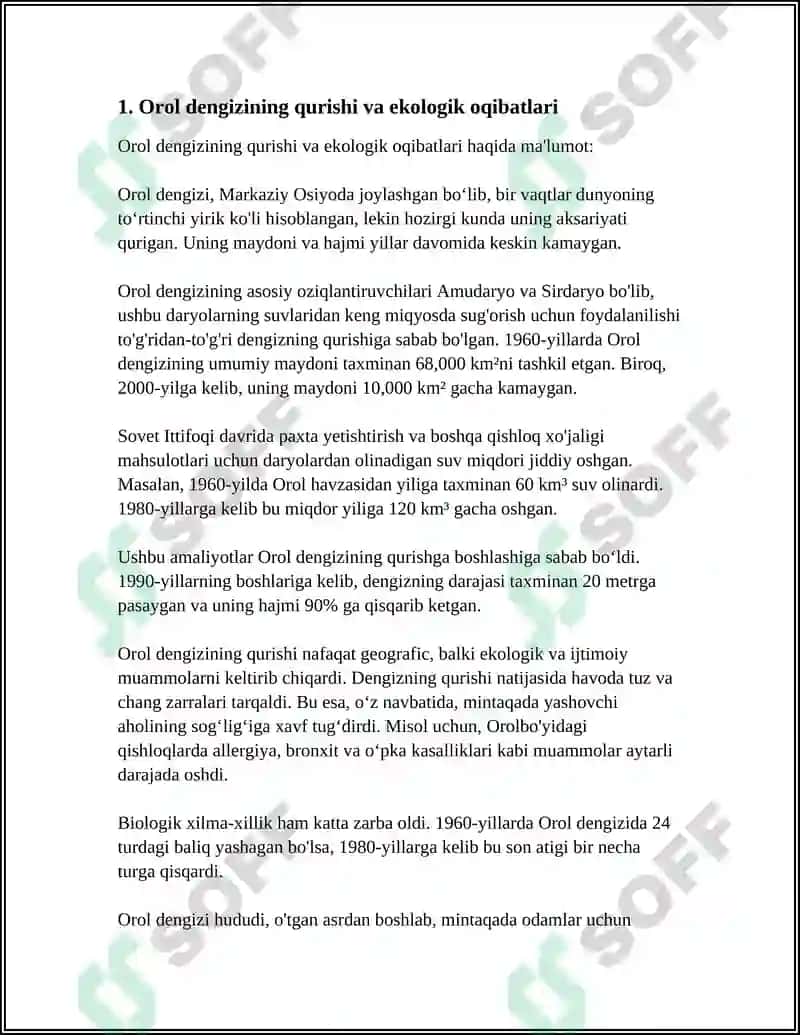 Orol dengizining qurishi va ekologik oqibatlari 3