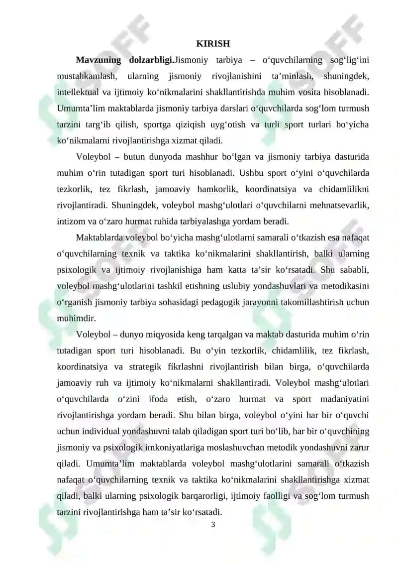 UMUMTA’LIM MAKTABLARNING JISMONIY TARBIYA DARSLARIDA VOLEYBOL BO‘YICHA MASHG‘ULOTLARNI O‘TKAZISH USLUBIYATI 3