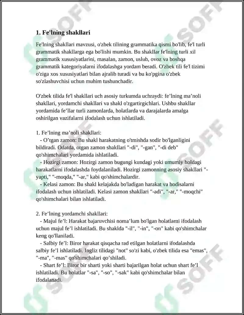 TURKIY TILLARDA SO'Z TURKUMLARI. FE'L 3