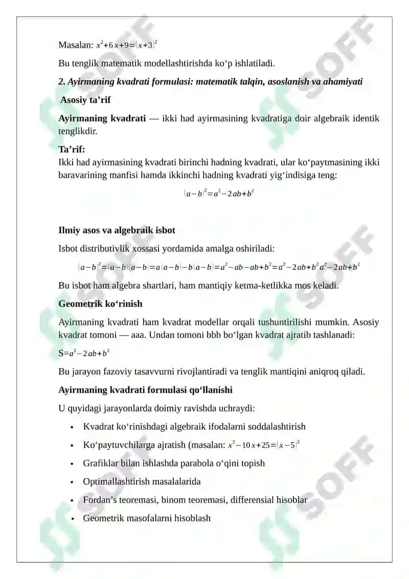 YIGʻINDINING KVADRATI VA AYIRMANING KVADRATI: O‘QITISH METODIKASI VA ILMIY YONDASHUV 3