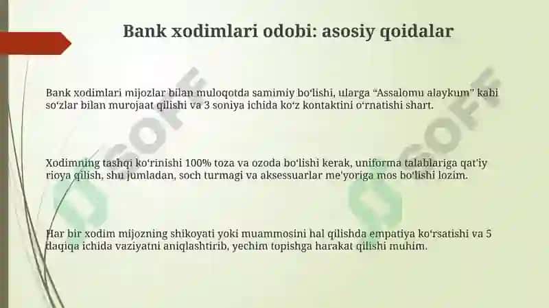 Bankxodimining etiketi va mijozlar bilan munosabati 3