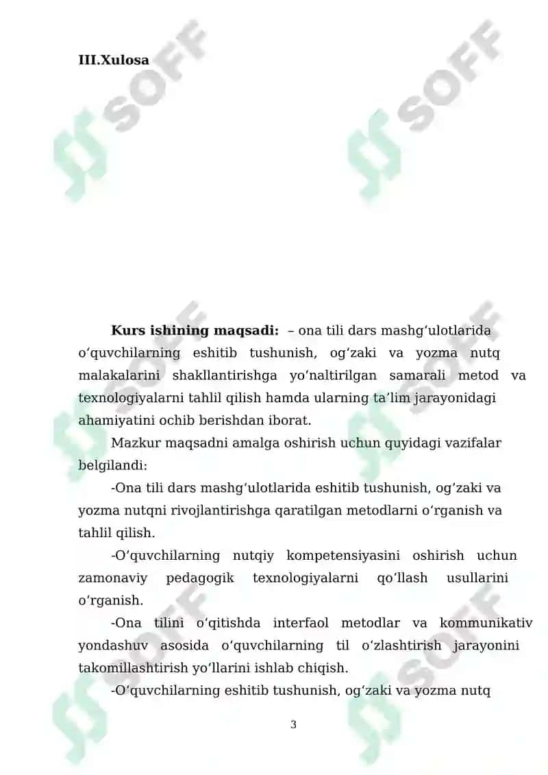 Ona tili o'qitish metodikasi fani dars mashg'ulotlarida o'quvchilarning o'qib eshitib tushunish og'zaki va yozma nutq malakasini shakillantirish 3