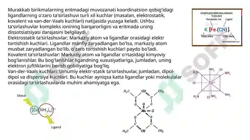 KOMPLEKS BIRIKMALARNI ERITMADAGI MUVOZANATI KOORDINTSION QOBIGIDAGI LIGANDLARNING OZARO  TASIRLASHUVI 3