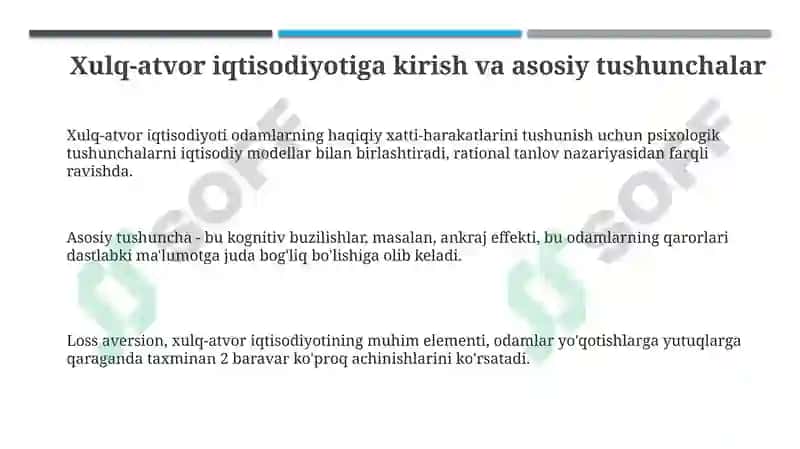 Xulq-atvor iqtisodiyoti asoslari va kognitiv buzilishlar 3
