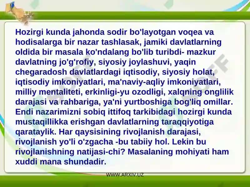 Mustaqillik yillarida o’zbekistonda iqtisodiy va madaniy taraqqiyot 3