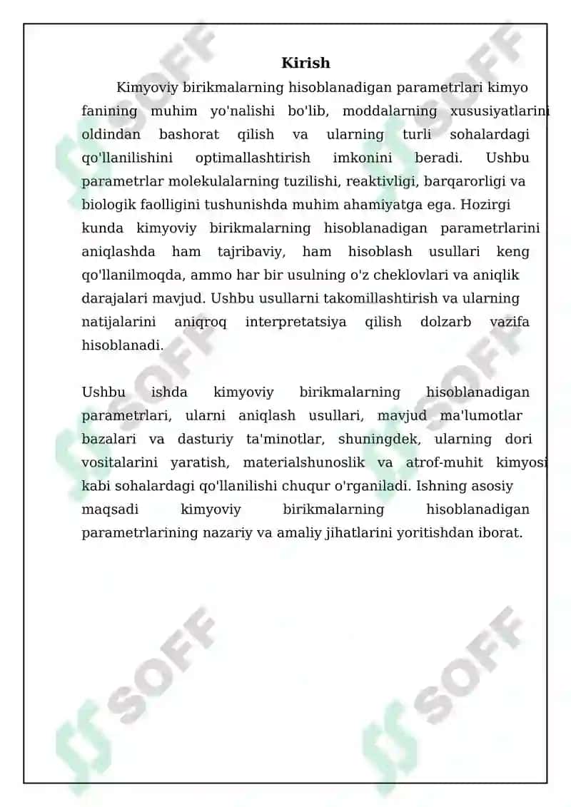 Kimyoviy birikmalarning hisoblash mumkin bólgan parametrlari 3