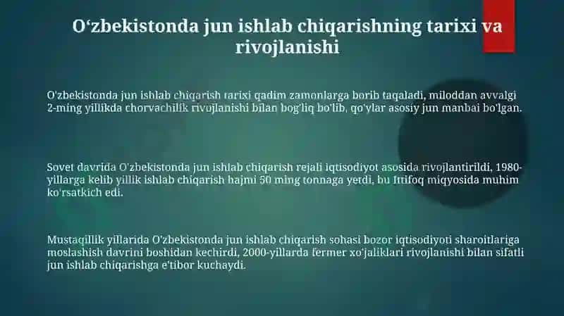 Oʻzbekistonda ishlab qoʻy jun tolalari 3