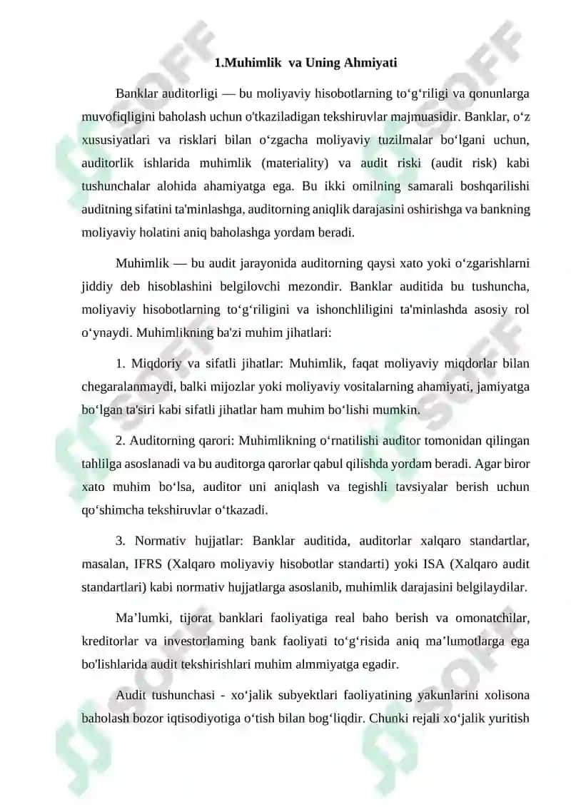 Banklar auditida muhimlik va audit riskini takomillashtirish 3