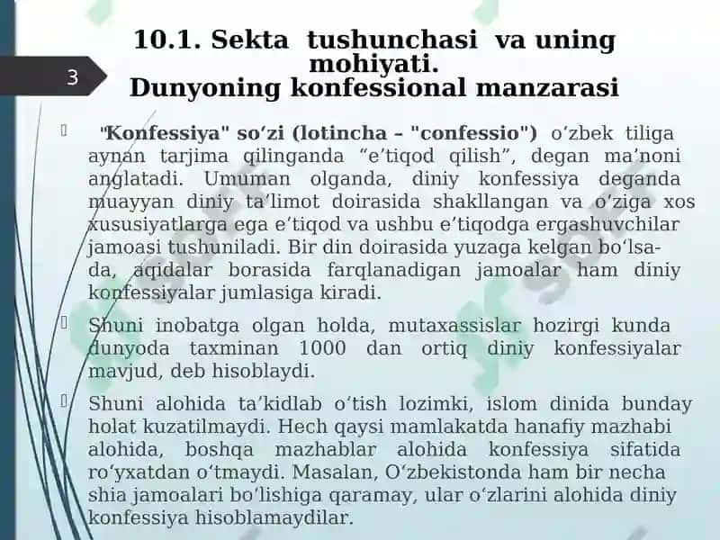 Zamonaviy diniy harakatlar va sektalar 3