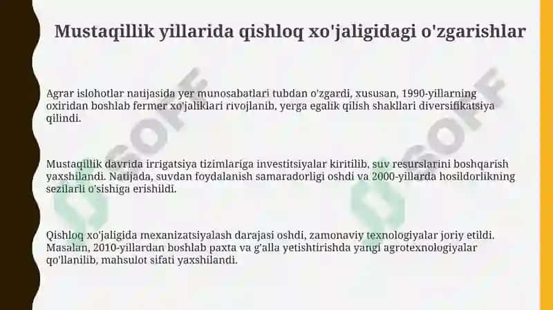 Mustaqillik yillarida qishloq xo'jaligidagi o'zgarishlar 3