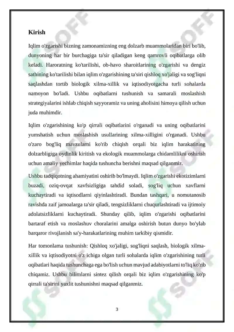 IQLIM O‘ZGARISHI OQIBATLARI VA ULARGA MOSLASHUV YO‘LLARI 3