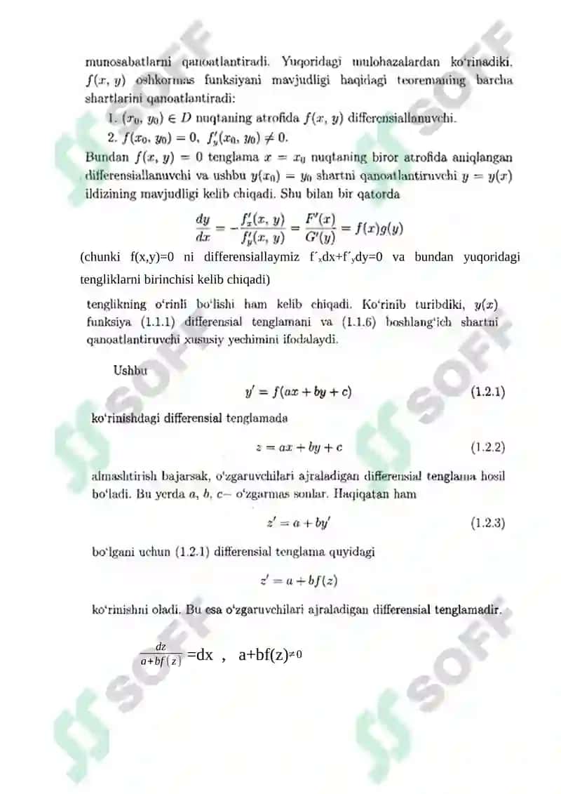 Oʻzgaruvchilari ajraladigan differensial tenglamalar.  Oʻzgaruvchilari ajraladigan differensial tenglamaga keladigan tenglamalar. 3