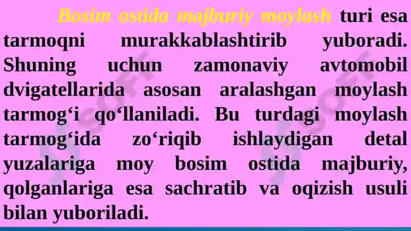 Moylash tizimi turari va dvigatellarga qo'llanildigan molyar 3