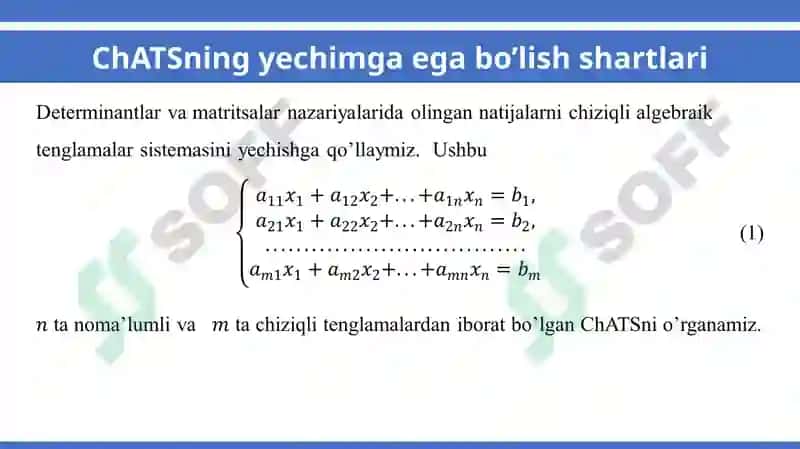 ChATSning yechimga ega bo’lish shartlari (Kroneker-Kapelli teoremasi) 3