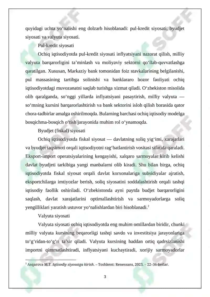 OCHIQ IQTISODIYOTDA MAKROIQTISODIY SIYOSAT 3