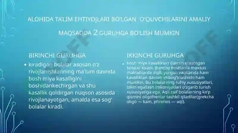 INTELEKTUALRIVOJLANISHDA MUAMMOLARI BO‘LGANO‘QUVCHILARNINGPSIXOLOGIK XUSUSIYATLARI 3