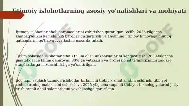 Ijtimoiy islohotlarning asosiy yo'nalishlari va mohiyati 3
