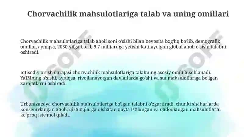 Chorvachilik mahsulotlariga talab va uning omillari 3