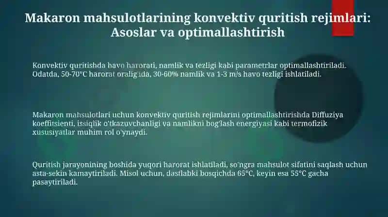 Nammakaronmahsulotlarinikonvektivquritishrejimlari.Energetikmaydonlardanfoydalanibquritish 3