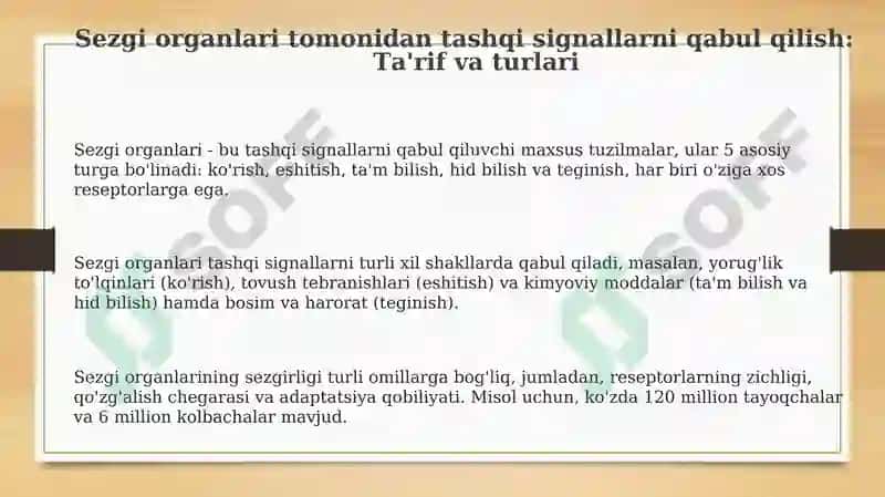 Sezgi organlari tomonidan tashqi signallarni qabul qilish 3