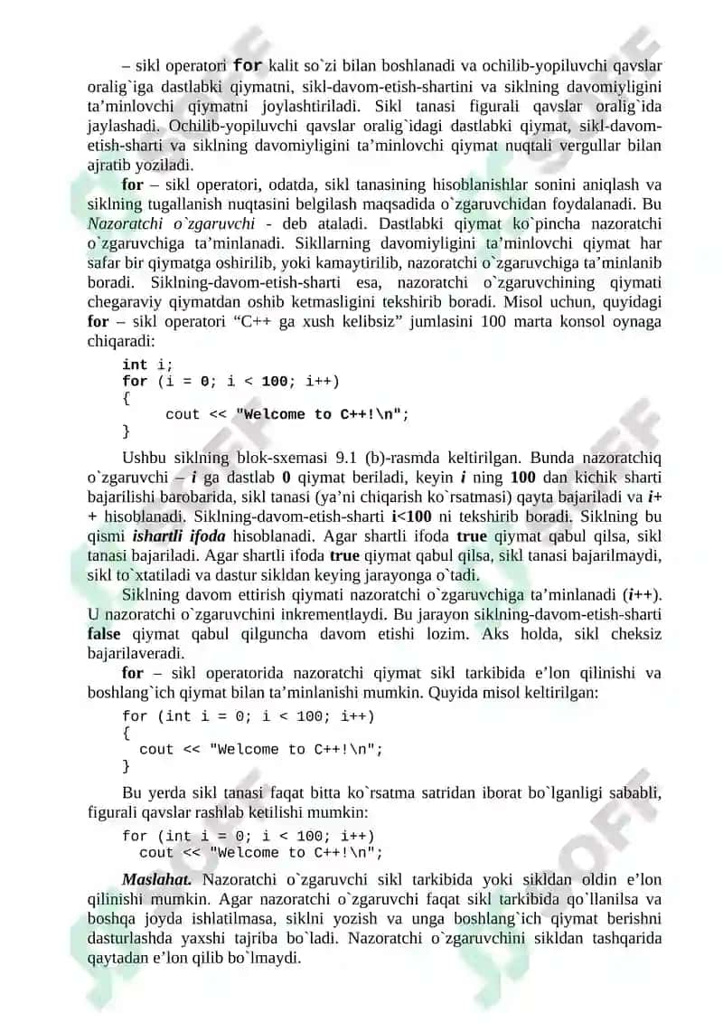 For – parametrli va ichma-ich joylashgan takrorlash operatorlari. 3