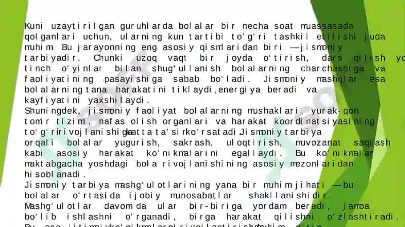 Kuni uzaytirilgan guruhlarda jismoniy tarbiya mashg‘ulotlari tashkil qilish va o‘tkazish 3