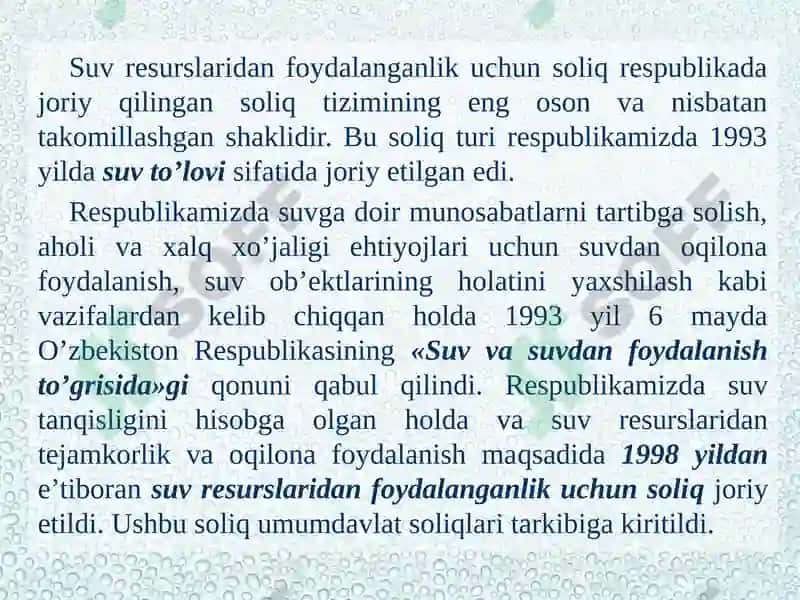 Suv resurslaridan foydalanganlik uchun soliq 3