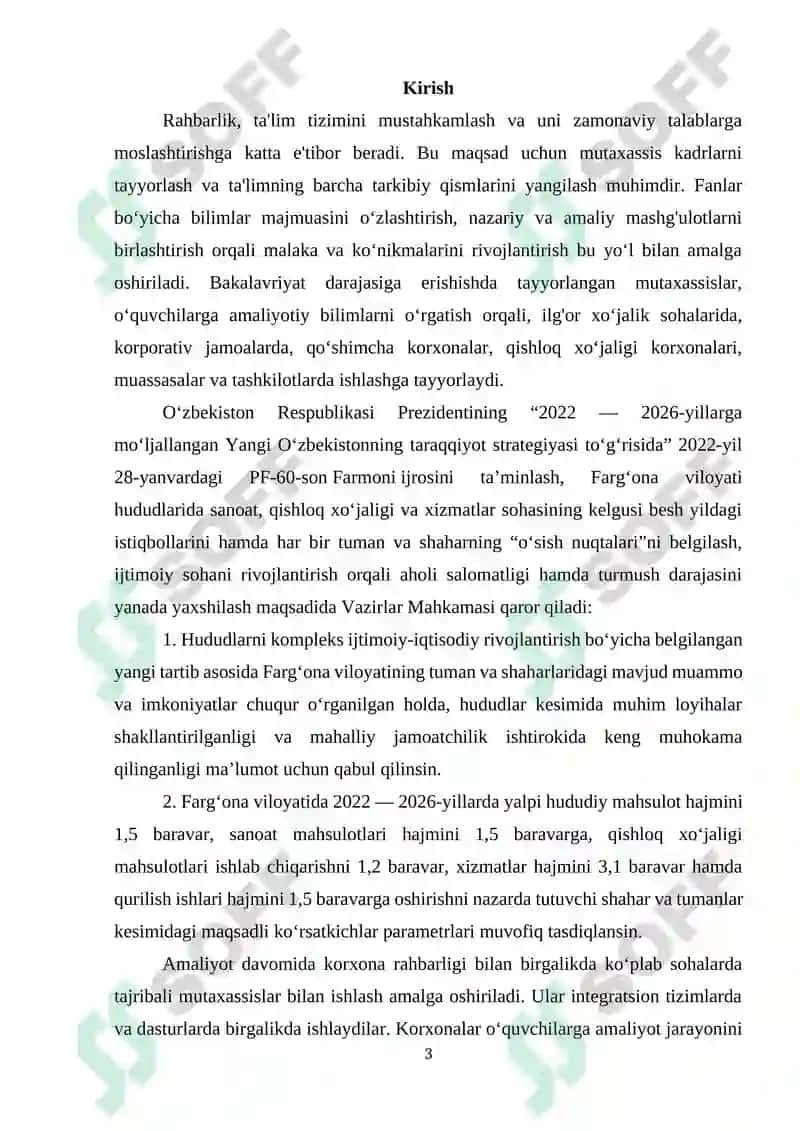 Ishlab chiqarish amaliyoti bo’yicha hisobot 3