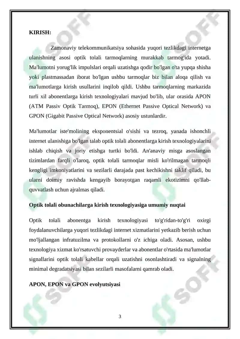 Tolali optik aloqa abonent kirish texnologiyasi 3