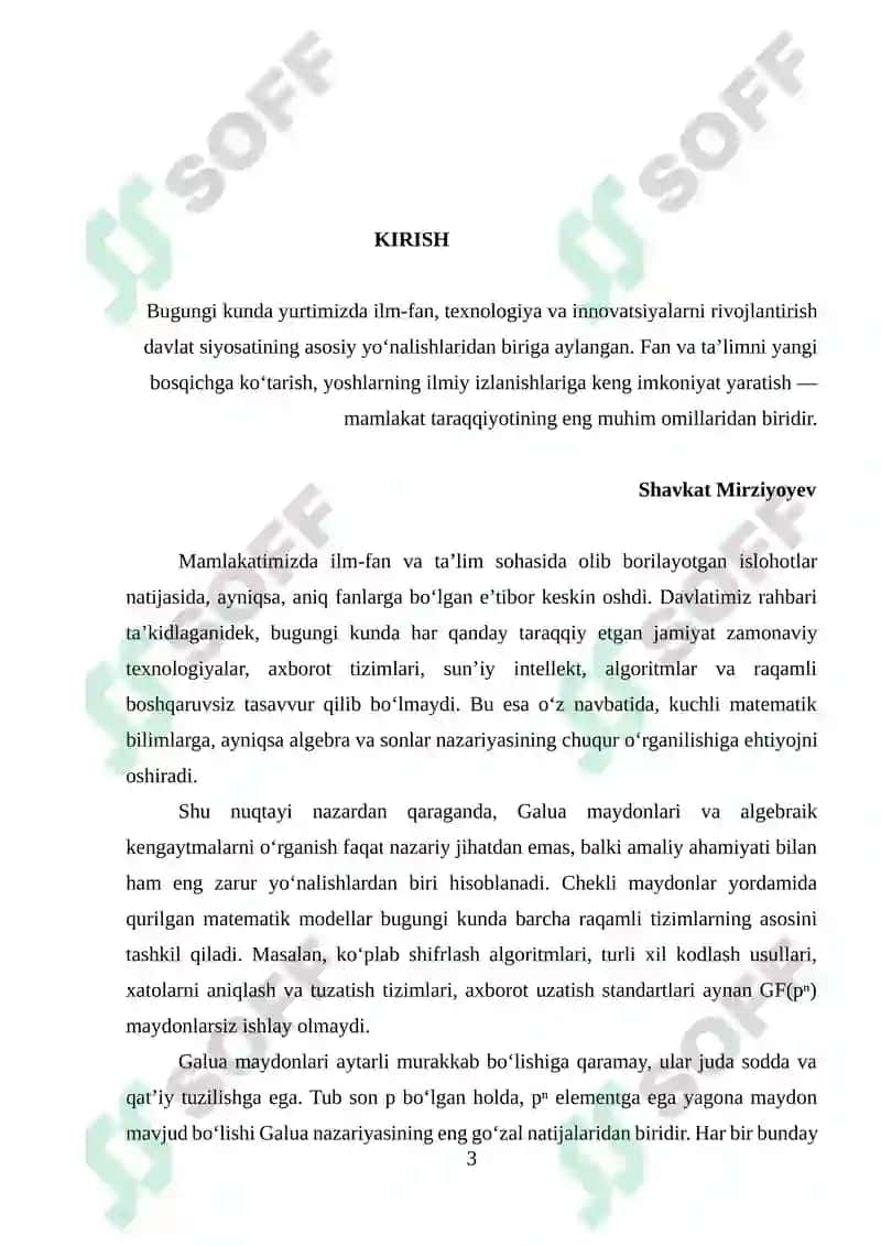 Galua maydoni.Chekli va algebraik kengaytmalar 3