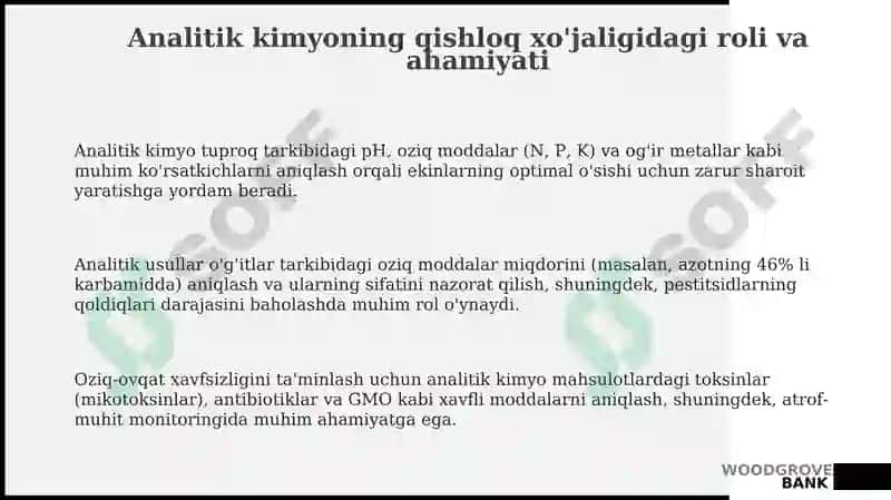 Analitikkimyofanining qishloq xo'jaligidagi roli va ahamiyati 3