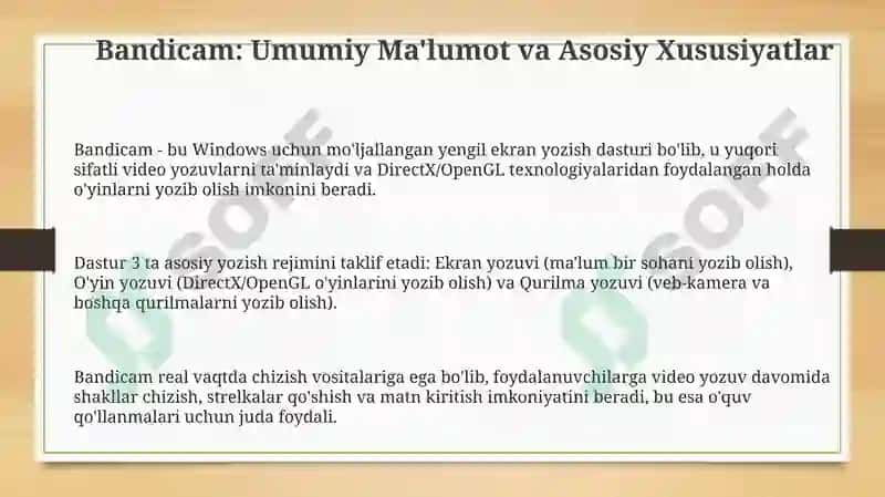 Bandicam dasturi va uning imkoniyatlari 3