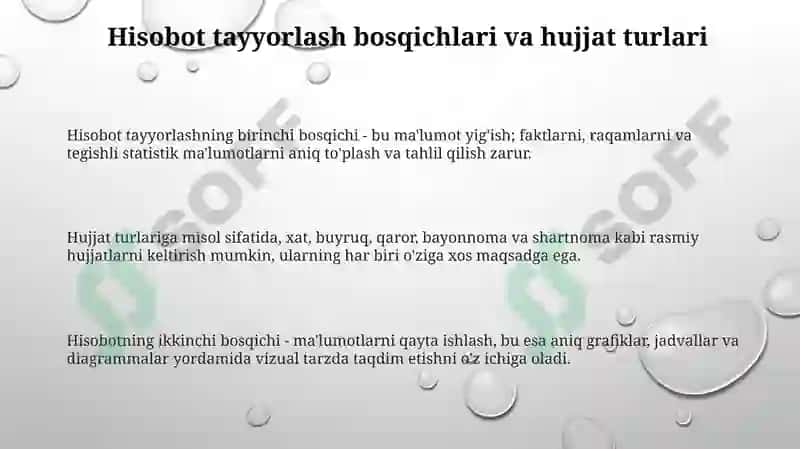 Hisobot tayyorlash.Ishyuritish uslubi va tili.Adabiy til 3