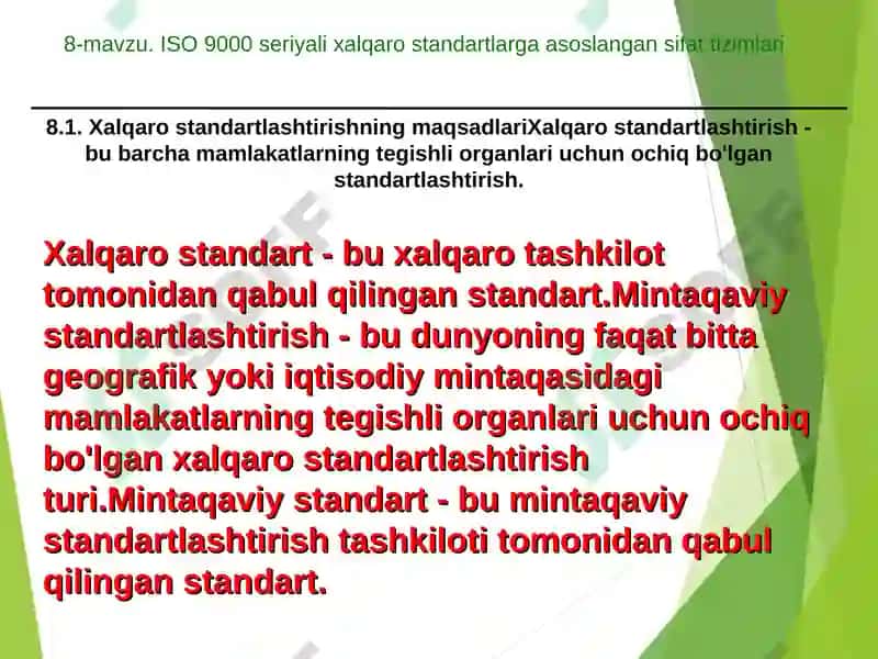 ISO 9000 seriyali xalqaro standartlarga muvofiq sifat tizimlari 3