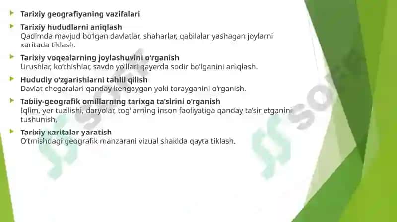 Tarixiygeografiyaning maqsadi, vazifalari va asosiy yo'nalishlari 3