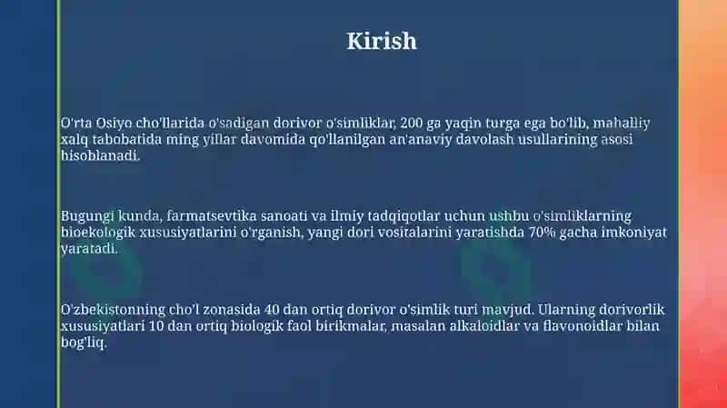 Cho‘lpog’ona sida o‘sadigan dorivoro‘simliklarning bioekologik xususiyatlari o‘rganish 3